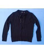 Devoted Luxury Apparel Black Lace Up Chest Sweater M Ribbed Trim Trendy ... - £3.89 GBP