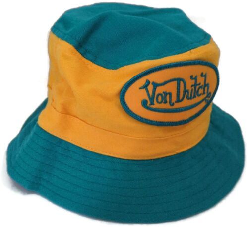 Primary image for Von Dutch Kids Bucket Hat Teal & Yellow - One Size Unisex - New Without Tags