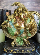 Vastu Hindu God Ganesha Wearing Peacock Train Seated On Peepal Leaf Figu... - $39.99