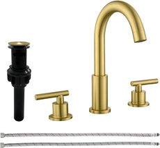 VIKASI Brushed Gold Bathroom Sink Faucets 3 Hole Widespread Bathroom Faucet for - £32.25 GBP