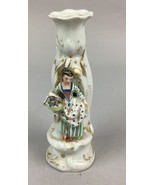 Antique Porcelain Candlestick Holder - Woman Holding A Flower Basket - 7.5” - $376.14 MXN