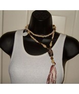 Boho Glass &amp; Wooden Beaded Tassel Necklace 36&quot; inches New! 115 - £19.94 GBP