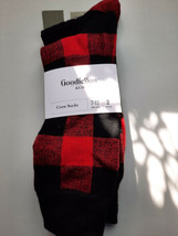Goodfellow Men&#39;s Crew Socks Buffalo Chk red &amp; Black&amp; Black w/Red Size 7-12 -2pk - £6.26 GBP