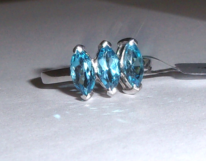 Electric Blue Topaz Marquise 3-Stone Ring, 925 Silver, Size 7, 1.85(TCW), 2.64GR - $25.00
