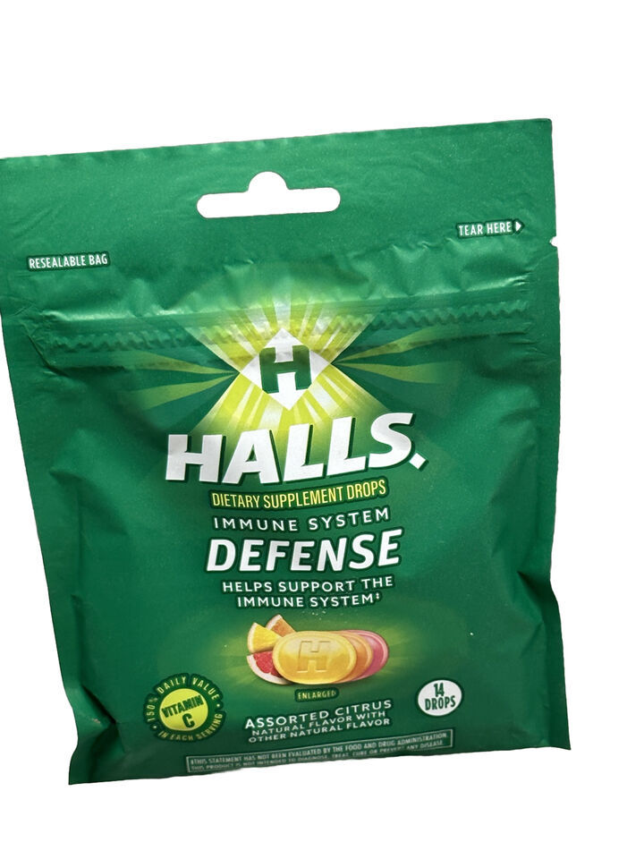 HALLS Defense Assorted Citrus Sugar Free Vitamin C Drops, 14 Drops