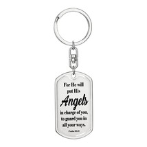 Angels Protect Psalm 91:11 Swivel Keychain Stainless Steel or 18k Gold Dog Tag - £29.84 GBP+