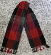 Women&#39;s Red Black Plaid Checkered Scarf Wrap Shawl Neck Stole Acrylic - £4.69 GBP