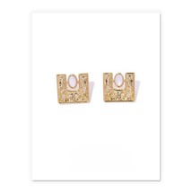 18K Gold Antique Tile Stud Earrings  bold, designer, statement, stylish, party - £32.68 GBP