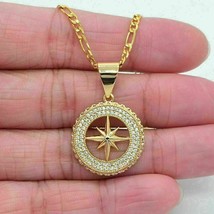 0.50 Ct Round Simulated Diamond Compass Pendant Necklace 14K Yellow Gold Plated - £92.58 GBP