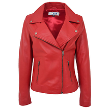 DR216 Women&#39;s Casual Smart Biker Leather Jacket Red - £129.09 GBP