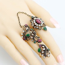 New Turkish Vintage Flower Chain Link Double Ring For Women Antique Bronze Jewel - £6.66 GBP