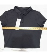 CRZ Yoga Crop Polo Top Black Size Large Collar Buttons - $424.26 MXN
