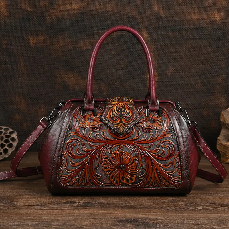   Vintage Embossed Handmade Handbag For Women Versatile PU Leather Shoulder Bag  - £59.15 GBP