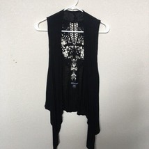 American dream black crochet back open cardigan sleeveless coverup size ... - £11.18 GBP