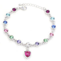[Jewelry] Multi-color Heart Dropping Crystal Alloy Bracelet for Girl/Lady/Woman - £6.73 GBP