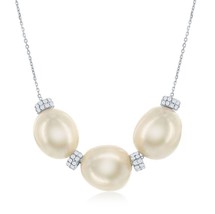 Sterling Silver Three Fresh Water Pearl and CZ Necklace - £67.57 GBP