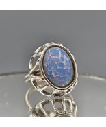 Vtg Sarah Coventry Foil Cabochon Ring Blue Iridesent SIlver Tone Adjustable - $278.75 MXN