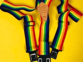 Perry Vintage Rainbow Belt Suspenders Wide Band USA Mork LGBTQ Gay Pride Clown - £35.46 GBP