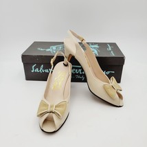 Salvatore Ferragamo Womens Shoes Ivory Sling Back Butterfly Leather Sz 6... - $924.21 MXN