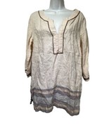 Tommy Bahama Brown Tan Linen Embroidered Beaded Tunic Top Blouse Size M - $24.74