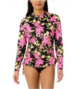Hurley Womens Swim Sun Shirt Black Multicolor Floral UPF 50+ Stretch Com... - $51.91 CAD