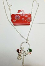 Kohl&#39;s Women&#39;s Silver Tone Christmas Necklace Circle With Snowman Bells Rhinesto - £10.50 GBP