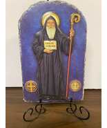 Saint Benedict  Arched Tile Plaque with metal stand, New AB-185 - $69.95
