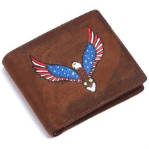 Luxury Brown Leather Bifold Wallet for Men | RFID Blocking | Eagle Motif | FLY - $40.11