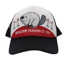 Duluth Trading Company VIP Black &amp; White Snapback Trucker Hat Cap Angry Beaver - £11.60 GBP