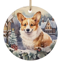 Cute Welsh Corgi Dog Snow Christmas 2024 Ornament Ceramic Gift Xmas Tree Decor - $15.79