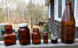 ~~ LOT OF 6 OLD BROWN BOTTLES &amp; JARS ~~ CHECK IT OUT &gt;&gt;&gt;&gt;&gt;&gt;&gt;&gt;&gt;&gt;&gt;&gt;&gt;&gt;&gt;&gt;&gt;&gt;&gt;... - $15.00