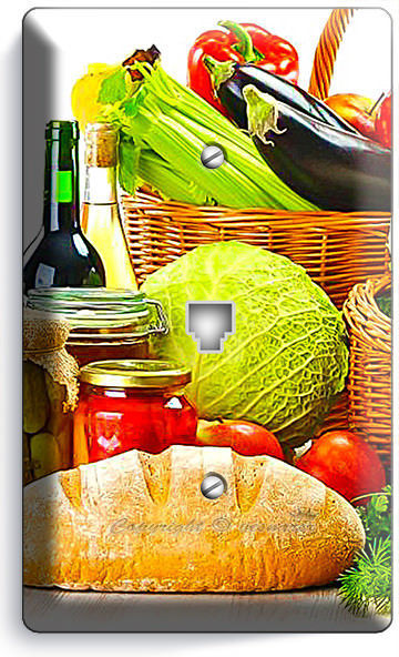 VEGETABLES BASKET FRESH BREAD OLIVE OIL PHONE TELEPHONE PLATE KITCHEN HOME DECOR - $11.15