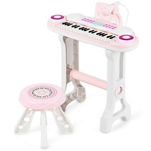 37-Key Kids Piano Keyboard Play Set Electronic Organ Light with Microphone Pink - £69.12 GBP