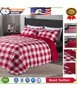 Lightweight King Comforter Set - Modern Red/White Plaid with Exquisite S... - $1,661.50 MXN