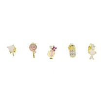 Cute Lovely Girl Stud Rose Gold Colors Pink Stone Candy Ice Cream Juice Tiny Sma - £16.98 GBP