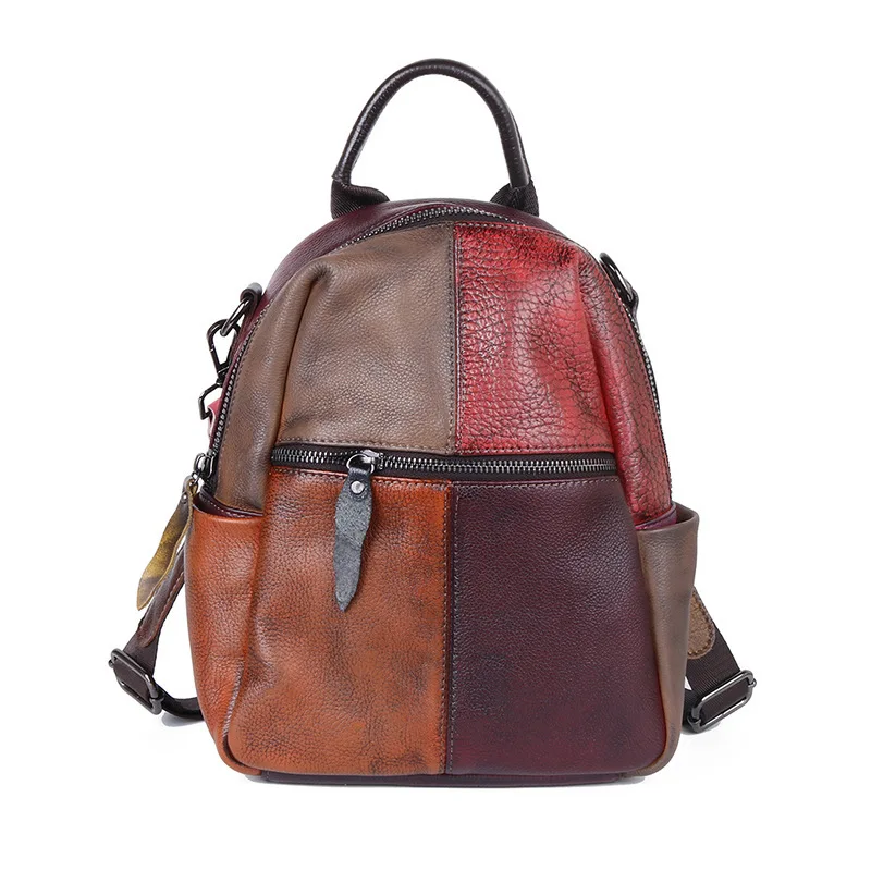  Leather  Women&#39;s Backpack  Retro Panelled Cowhide Bags Ladies High Capacity Tra - £67.30 GBP
