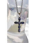 Purple Iolite Oval Cross Pendant &amp; 18&quot;L Chain, Platinum / 925 Silver, 1.... - $29.99