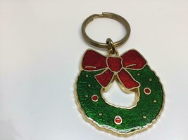 Vintage Christmas Keyring Red &amp; Green Crown Keychain Porte-Clés Couronne De Noel - £6.95 GBP