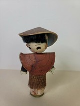 Vintage Folk Art Doll Taiwan Free China Award Rice Farmer Man  5.5&quot; - £15.56 GBP