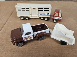 1979 Tonka Plastic/Metal Pickup Truck With Horse Trailer and Horses - £65.16 GBP