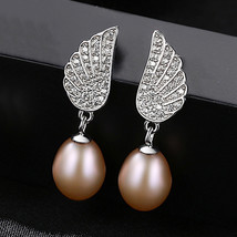 Wings Pearl Earrings S925 Silver Freshwater Pearl Angel Wings Earrings Pave - £25.57 GBP