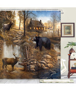 Cabin Bear Wildlife Lodge Forest Fabric Shower Curtain, Modern Rustic,70... - $29.59