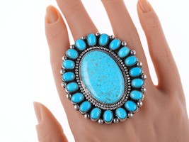 Adjustable Hemerson Brown Navajo Sterling and Kingman turquoise cluster ring - £529.21 GBP