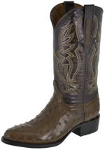 Mens Western Cowboy Boots Brown Ostrich Print Round Toe Botas Vaquero - £78.31 GBP