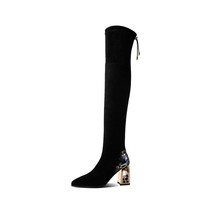 QUTAA 2021 Stretch Flock Over The Knee Boots Pointed Toe Autumn Winter Women Sho - $150.84