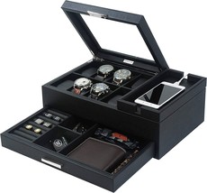 Men&#39;S Jewelry Box Valet Tray With Drawer And Charging Station, Catchall Tray For - £93.35 GBP