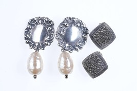 T Foree Hunsicker (1932-2015) Sterling Silver Luggage tag Clip on Earrings with - £121.90 GBP
