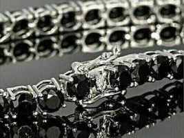 10Ct Rond Simulé Noir Diamant Bracelet Tennis 14K Plaqué or Blanc - £176.98 GBP