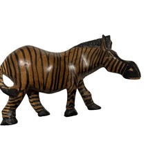 Vintage Handmade Wooden Zebra Figure Brown Black Handpainted Home Decora... - £18.89 GBP
