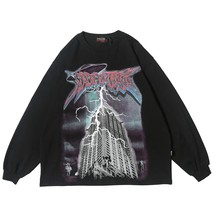 Lightning Graphic Long Sleeve T Shirt Fairy Grunge Tees Men Hip Hop Print Goth S - £85.23 GBP